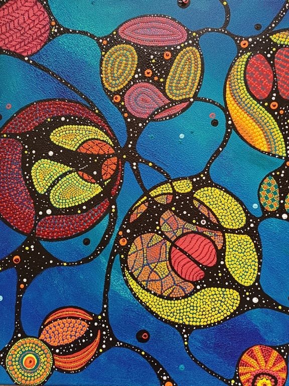 Moleculen (blauw) 40x50cm